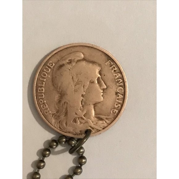 1917 France 5 COIN PENDANT French Antique Circulated Great Gift! 20” Necklace - Picture 5 of 6
